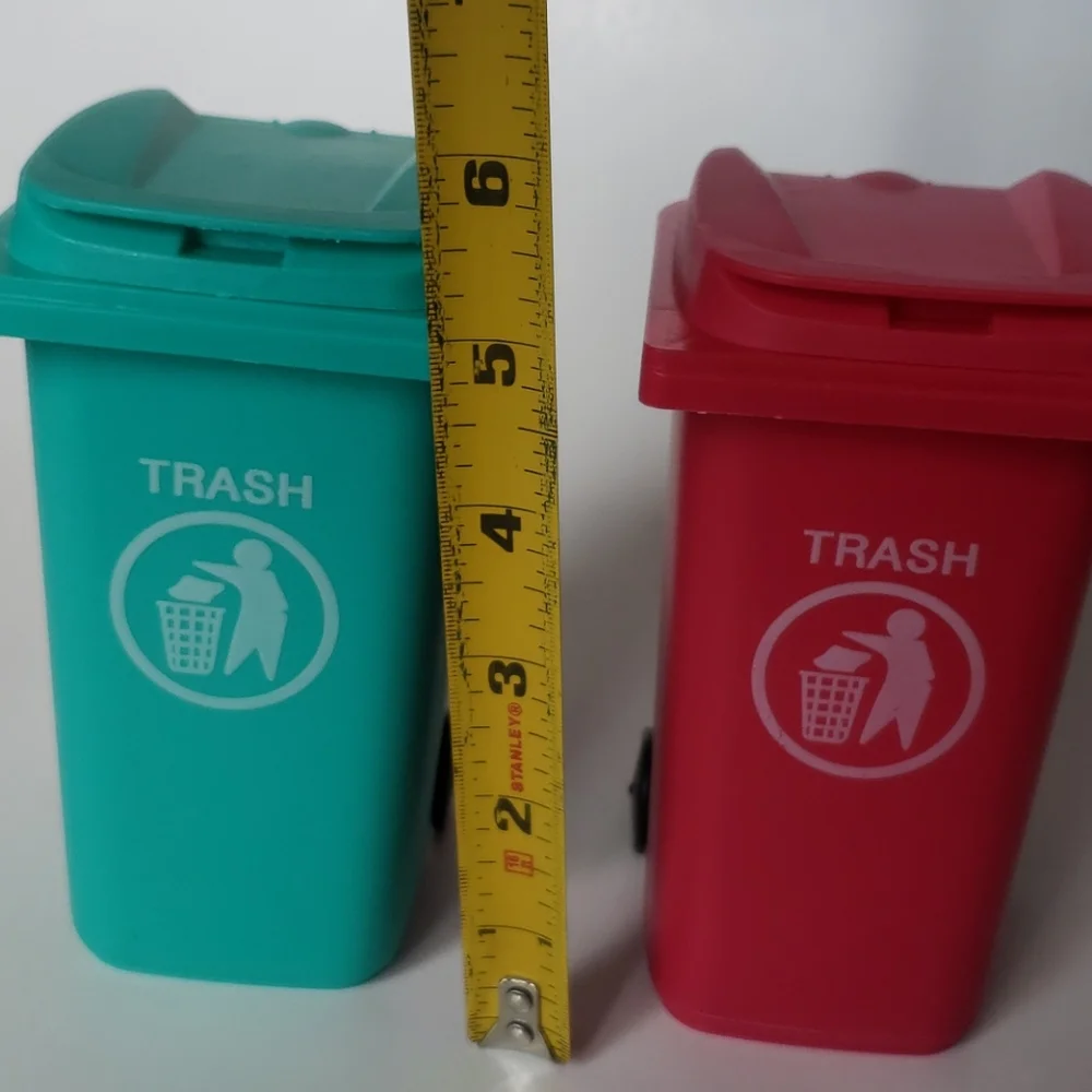 Mini Desk Wheelie Trash Bin Pen Pencil Holder Pink